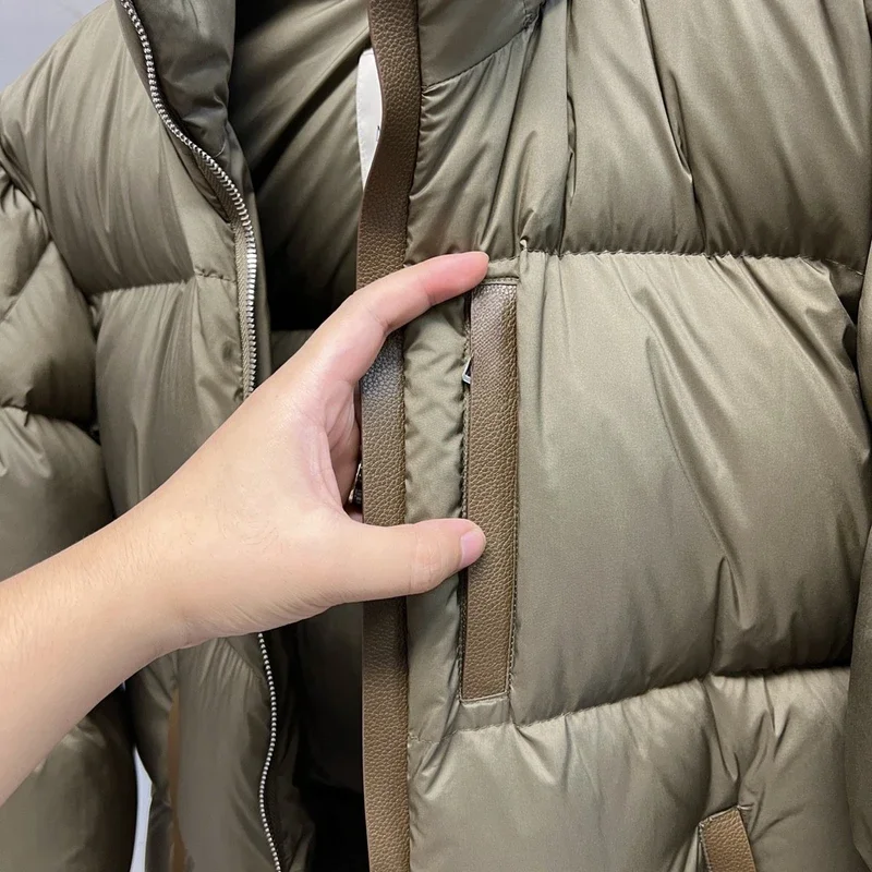 Moncl*r Solid Color Windproof Crop Puffer Jacket Unisex Winter Thick Short Style 90% White Goose Down Jacket Mens Outerwear