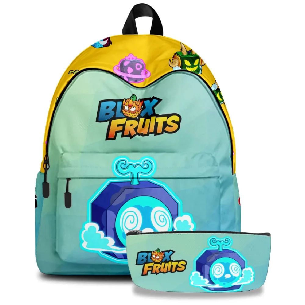 

3D New Game Blox Fruits Backpack Primary and Secondary School Students Large Capacity School Bag Pencil Case Two-piece Set