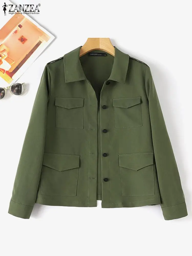 ZANZEA 2024 Autumn Jackets Vintage Solid Outwears Women Lapel Neck Long Sleeve Thin Coats Female Buttons Down Blouse Causal Tops