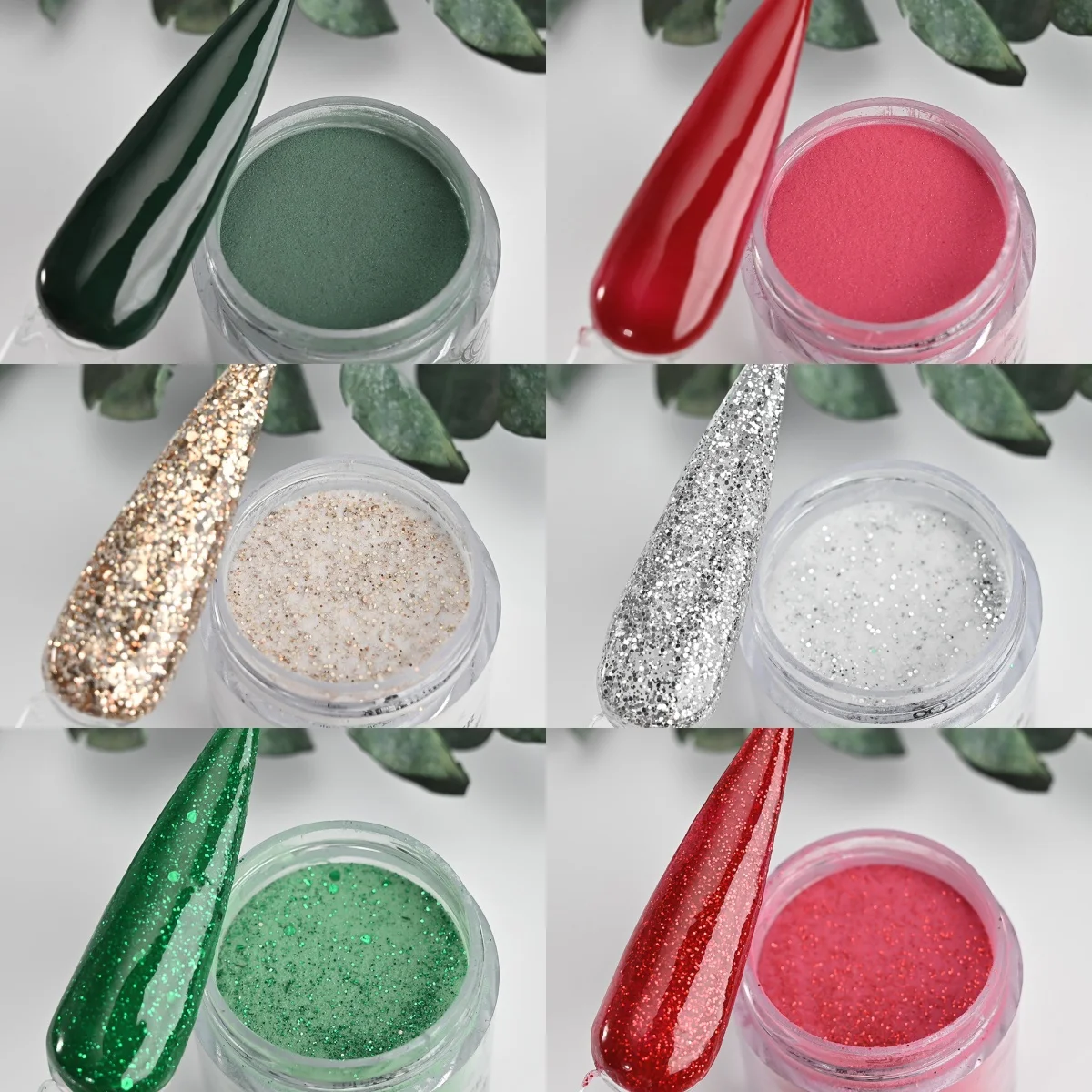 6 colori/set polvere acrilica per unghie natalizia scintillante rosso verde oro argento pigmento di cristallo per estensione manicure decorazione per immersione *