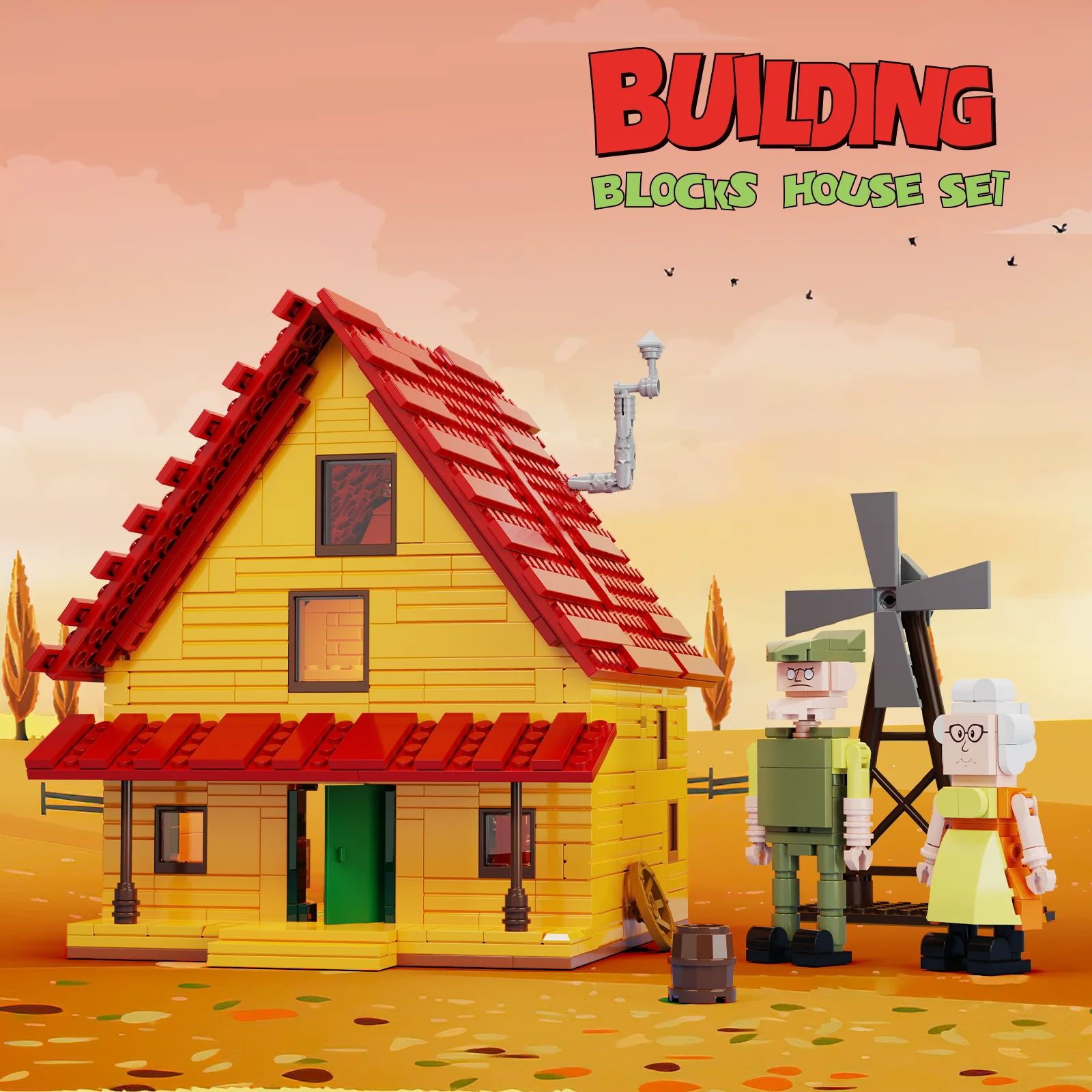 613PCS Windmill Farm CottageBuilding Block Set Courage Cowardly Doggie's  House Assembly Model Kit STEM Toy Gifts for Fans Kids