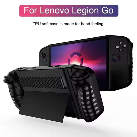 TPU Protective Sleeve Shockproof Non-Slip Stand Case Holder Cover Tempered Film Set for Lenovo Legion Go Handheld Game Console