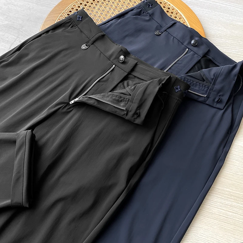 

Мужские повседневные брюки Busin, летние, с высокой эластичностью, четырехсторонним стрейчем, вышивкой на талии, модные, городские, прямого кроя