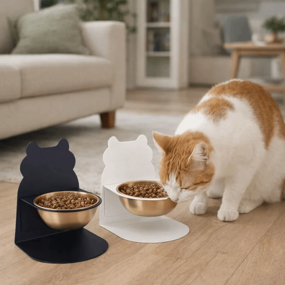 

Detachable Adjustable Food Feeder Anti-Tip Protects Cervical Elevated Cat Water Bowl Anti-slip with Magnetic Stand