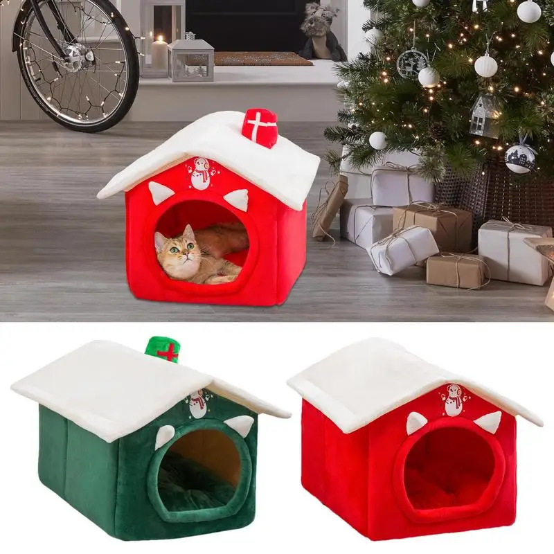 Christmas Cat House Cat Bed Winter Warm Cat Tent | Anti-slip Moisture-proof Soft Pet Cat Cave Bed Pet Nest For Indoor Cats