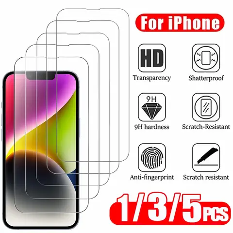 1/3/5PCS HD Tempered Glass For iPhone 16 17 Pro Max 16e 15 14 13 12 Screen Protector Film For iPhone 11 13 Mini Protective Glass