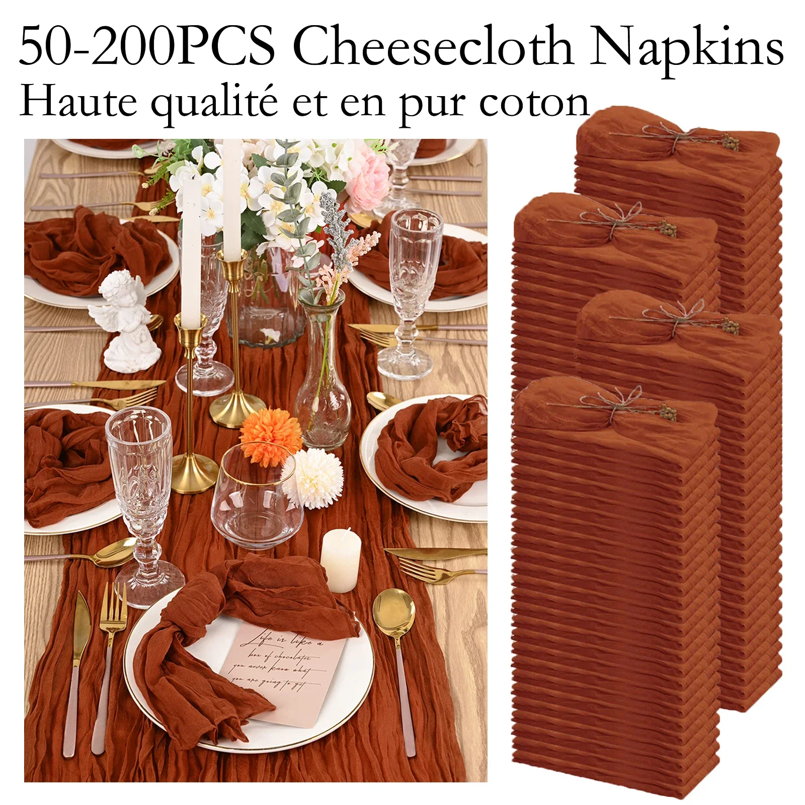 30-200Pcs Terracotta Cheesecloth Napkins Cotton Gauze Towel Wedding Napkin 20*20Inch Napkin Serving Napkin for Party Table Decor