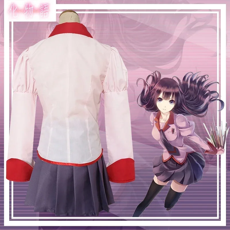 Monogatari Series Senjougahara Hanekawa Kanbaru School Uniform Cosplay Costume