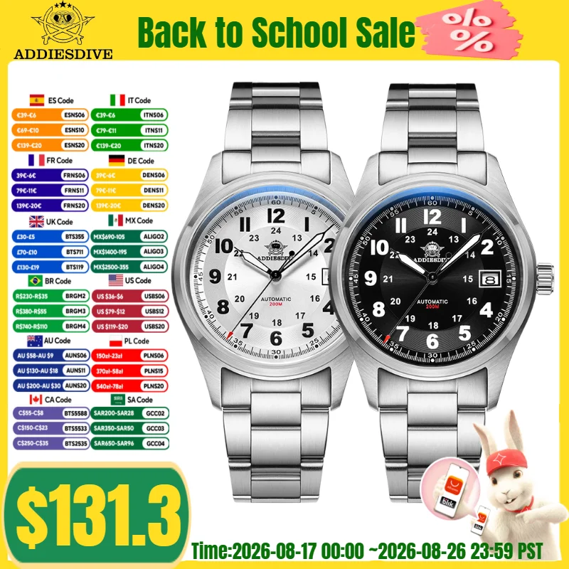 Automatic Pilot Watch - ADDIESDIVE 39mm AD2048 erkek saati Safir