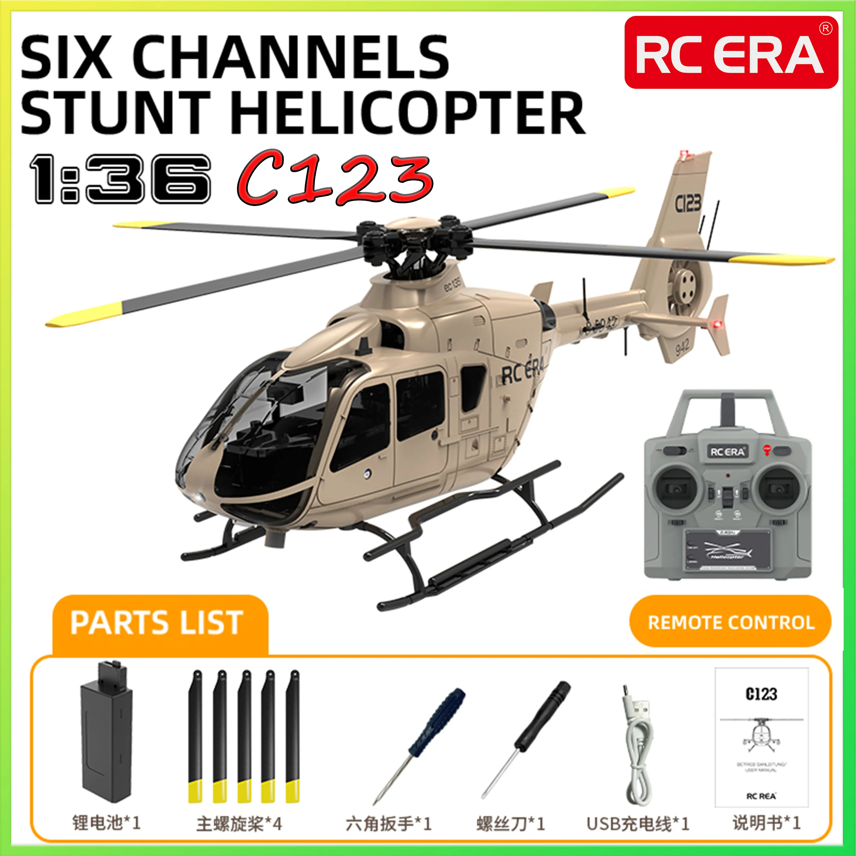 Hélicoptère RC C123 1/36 6CH gyroscope 6 axes, une touche, Double entraînement Direct sans balais, Mode volant professionnel, jouet 3D pour hommes et enfants