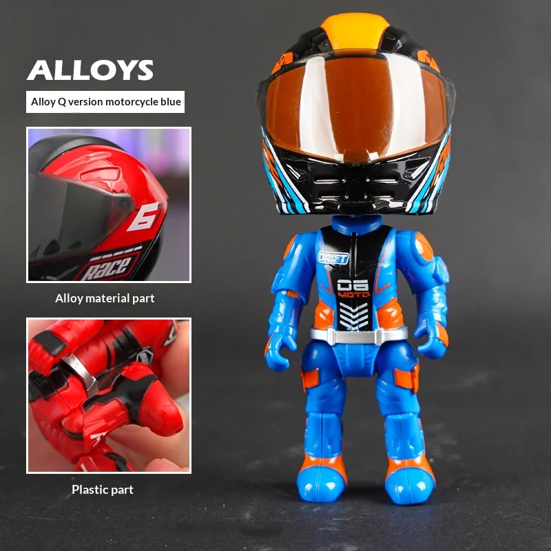

Simulation Motorcycle Rider Alloy Deformed Action Figure Helmet Figure Desk Ornament Model Children's Gift for Boys