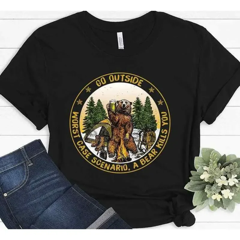 Go Outside Worst Case Scenario A Bear Kills You Outdoor Camping T shirt