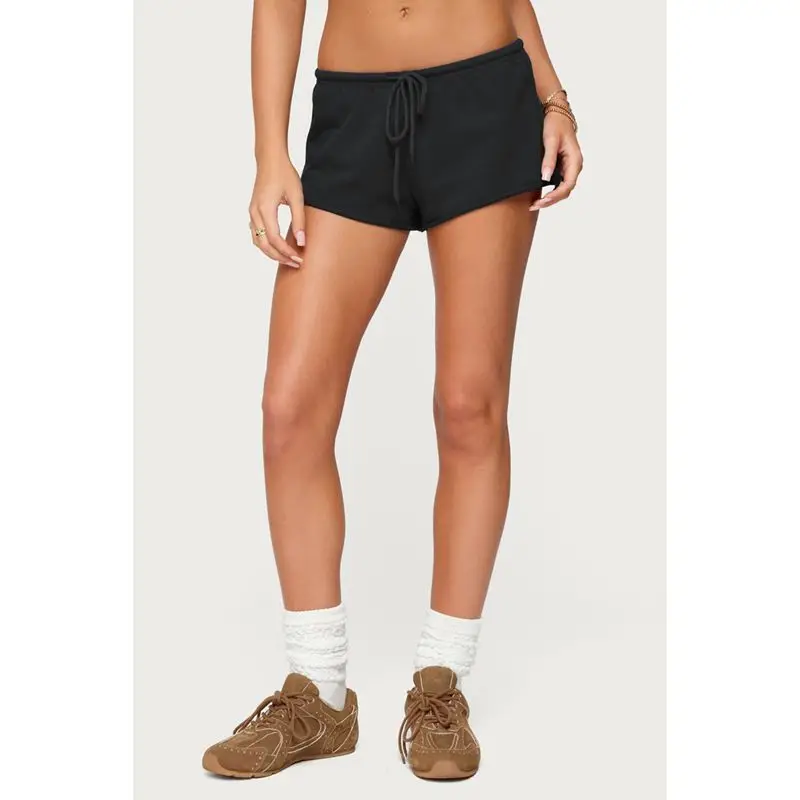 شورت نسائي صيفي من Combhasaki Y2K برباط مرن منخفض الخصر بلون سادة كاجوال قابل للتنفس رياضي واسع الساق فضفاض مناسب