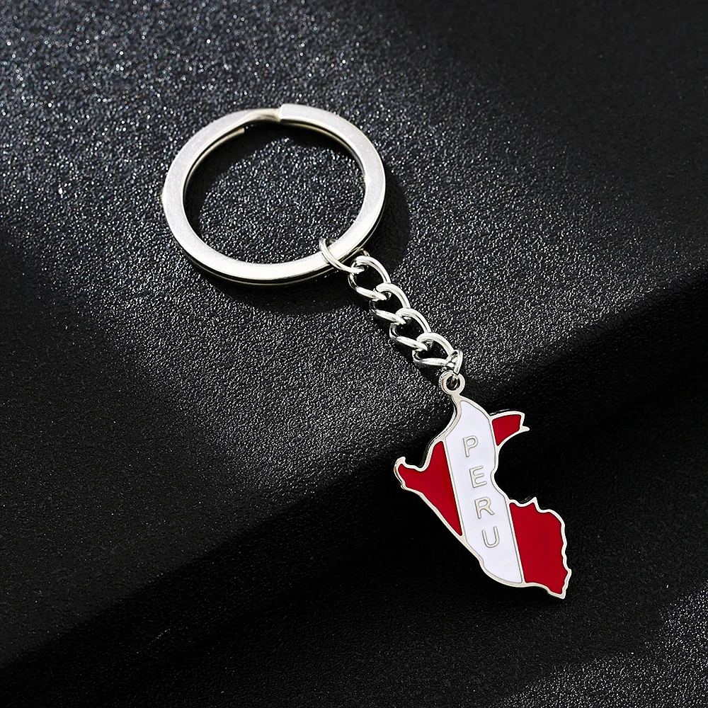 Fashion Peru Map Flag Key Chain Stainless Steel Men Women Perú Maps Keyring Jewelry Gift