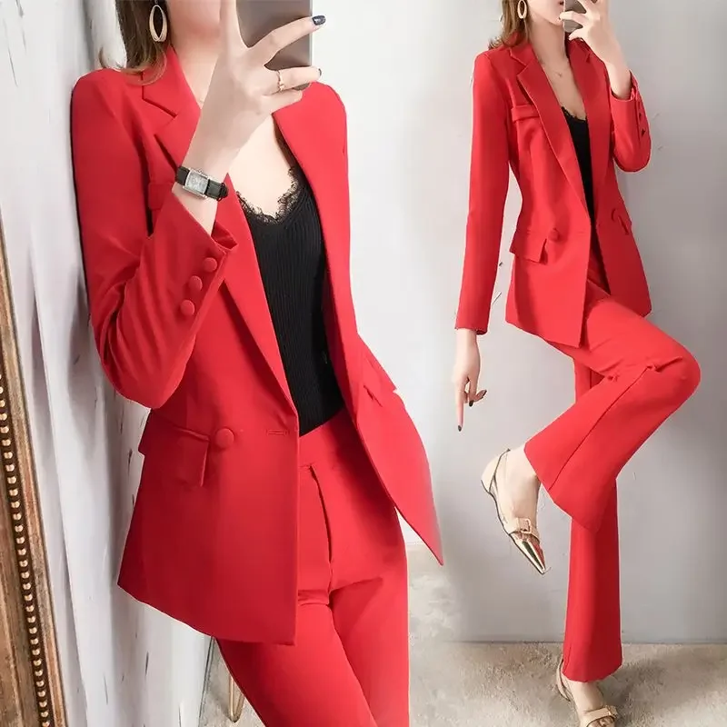 Indossare al lavoro Set di 2 pantaloni da donna Blazer professionale rosso e Set di due pezzi pantaloni per donna completo di pantaloni completo da