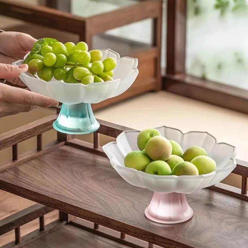 High Appearance Level Glazed Glass High Foot Frosted Pallet Refreshment Inventory Snack Tray Pot Bearing