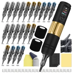 Wireless Tattoo Machine Kit Adjustable Stroke 3.5mm Digital LED Display 20pcs Mixed Tattoo Cartridge Needles for Tattoo Artists