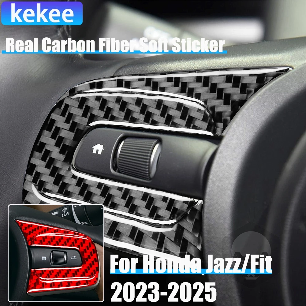 

Real Carbon Fiber Car Accessories Driver Wheel Button Decorative Trim Cover Soft Sticker For Honda Fit /Jazz GR9 2023 2024 2025