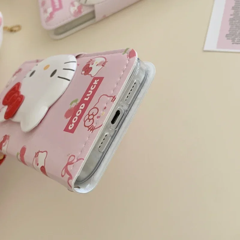 لطيف الكرتون سانريو مرحبا كيتي القوس بطاقة المحفظة الجلدية فليب جراب هاتف آيفون 16 15 14 13 12 11 برو ماكس الغلاف الصلب