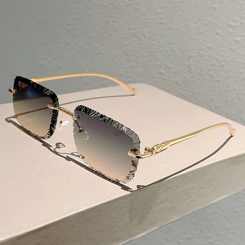KAMMPT Randloze Vierkante Zonnebril Mannen Mode Vintage Gradiënt Casual Shades Vrouwen Trendy Luxe Merk Ontwerp Decor Zonnebril