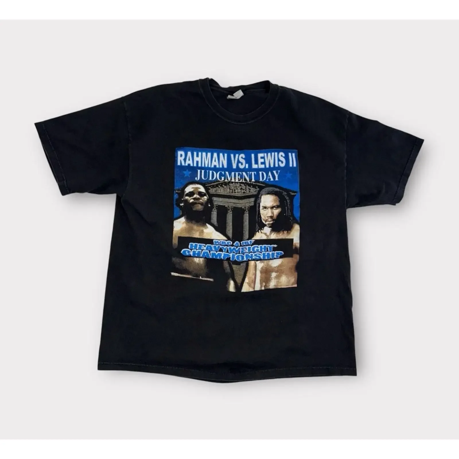 Vintage boxing t shirt Hasim Rahman Vs Lennox Lewis 2 adult L XL black 2001 vintage Washed Versatile Unisex Slightly Breathable