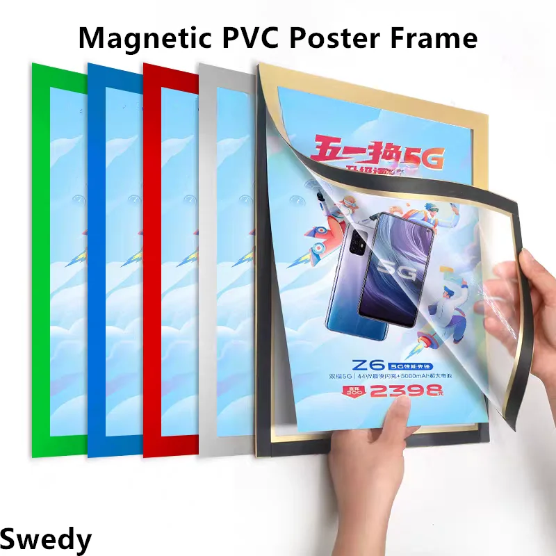 A4 210x297mm Magnetic Sign Holder Self-Adhesive Frames Office Wall/Door/Window/Refrigerator Durable PVC Poster Flyer Frame