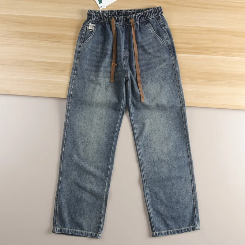 

2024, новые мужские осенне-весенние прямые джинсы, свободные брюки длиной до пола, универсальные современные длинные брюки