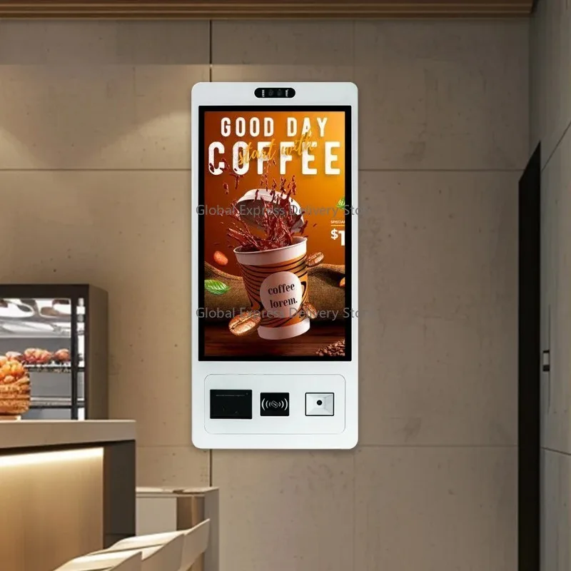 

23.8 27 inch wall mount floor standing PCAP Touchscreen Kiosk OEM / ODM Coffee Self Service Ordering Machine for Restaurant