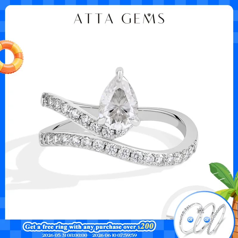 

ATTAGEMS New Pear Cut 0.8CT D VVS1 Moissanite Rings for Women S925 Sterling Silver Wedding Engagement Luxury Rings Fine Jewelry