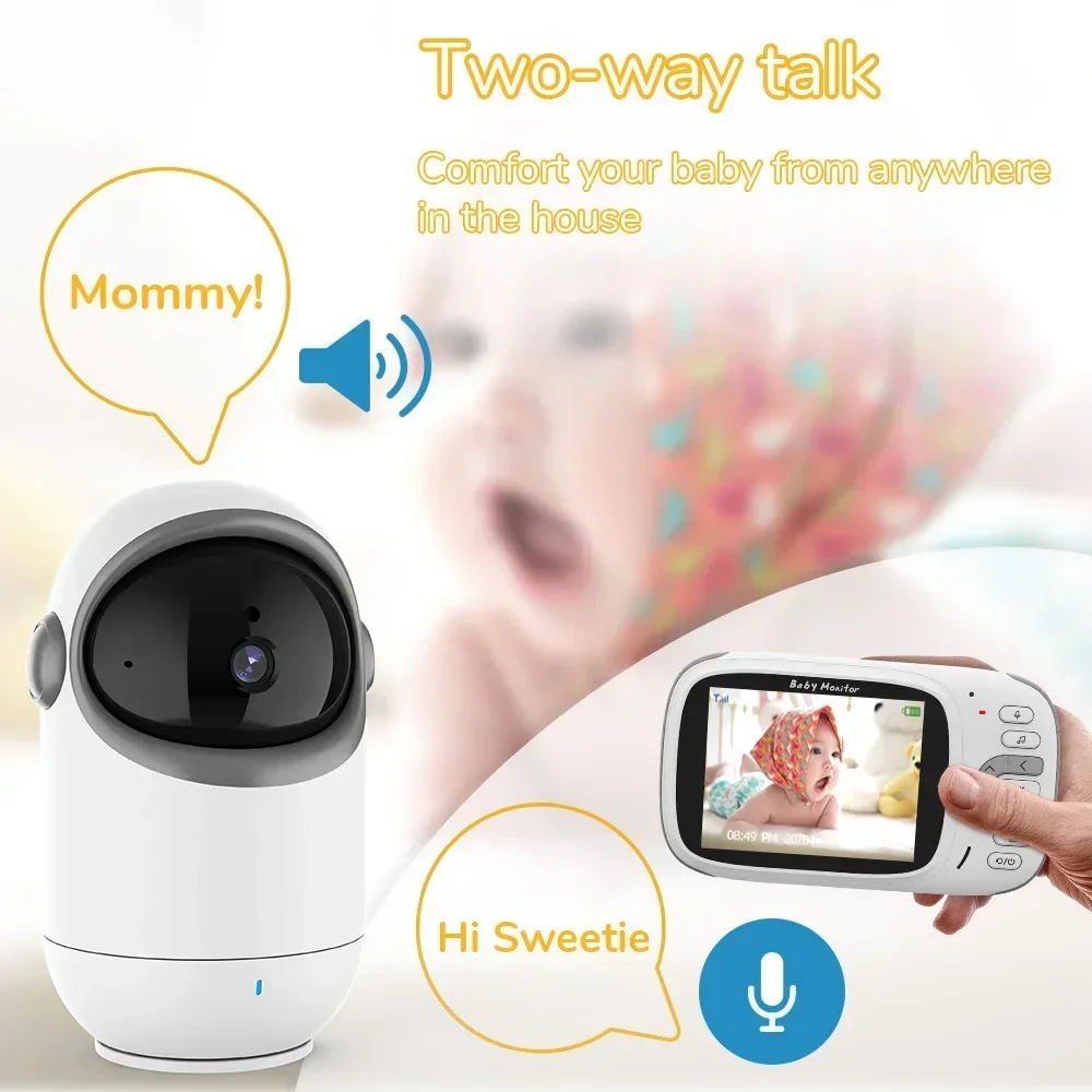 Baby monitor video da 3,2 pollici con telecamera di sorveglianza con zoom digitale Pan Tilt Visione notturna Conversazione bidirezionale Babysitter Sicurezza Tata