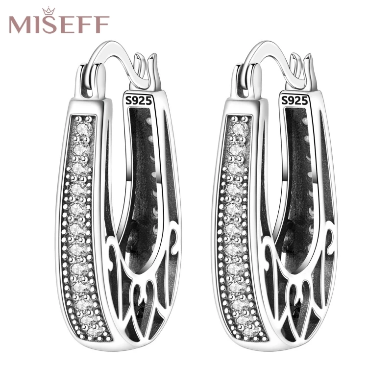 

Серьги-кольца из стерлингового серебра MISEFF 925, простой возврат в древние серьги с цирконом, ювелирные изделия для свадебной вечеринки