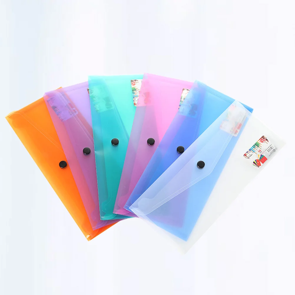 6pcs A4 Plastic Document Folder Clear Document Envelope Folder with Snap Button Storage Folder Organizer for School