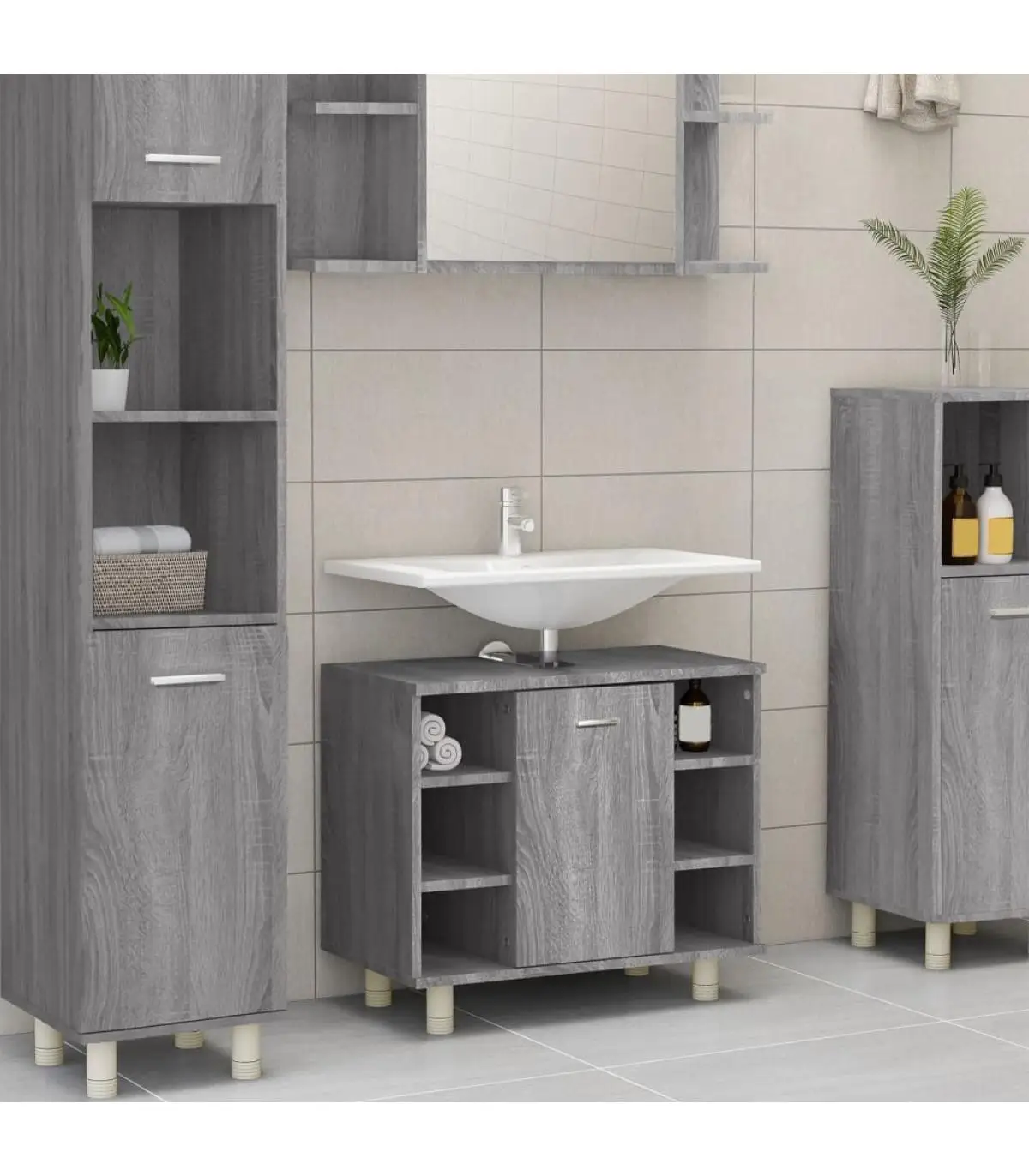 Bathroom Furniture bathroom cabinet plywood gray Sonoma 60x32x53,5 cm