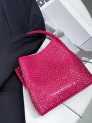 Borsa a secchiello in raso di lusso Borsa da donna Borsa da sera con strass di cristallo lucido con diamanti Borsa a tracolla con pochette per festa di nozze