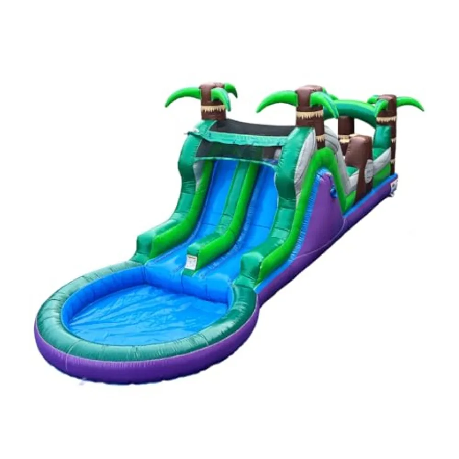 

7ft Tall Inflatable Obstacle Course with Water Slide Dual Lane Pool 28ft Long PVC Vinyl Blue/Red Commercial Reinforced for Back