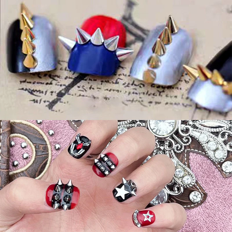 100pcs Nails Gold Metallic Nail Sequins Charms 3D Nail Art Tips Decoration Gold Metal Bead Rivet Nail Jewelry Stone