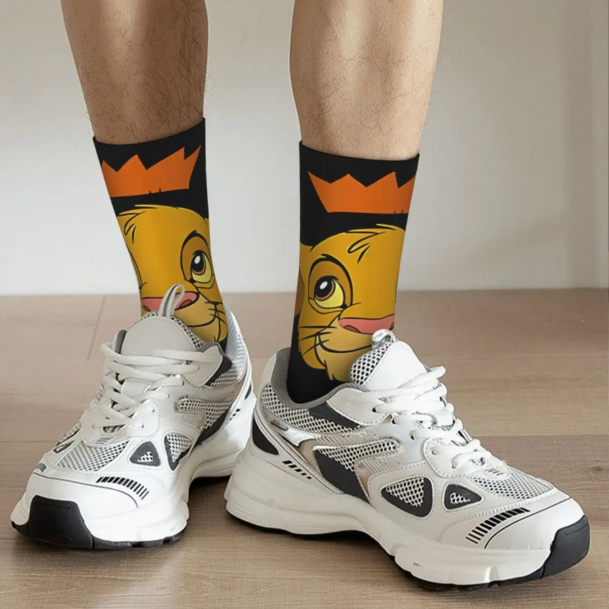 Funny Happy Men's compression Socks Lion King Simba Vintage Harajuku The Lion King Hip Hop Novelty Pattern Crew Crazy Sock Gift