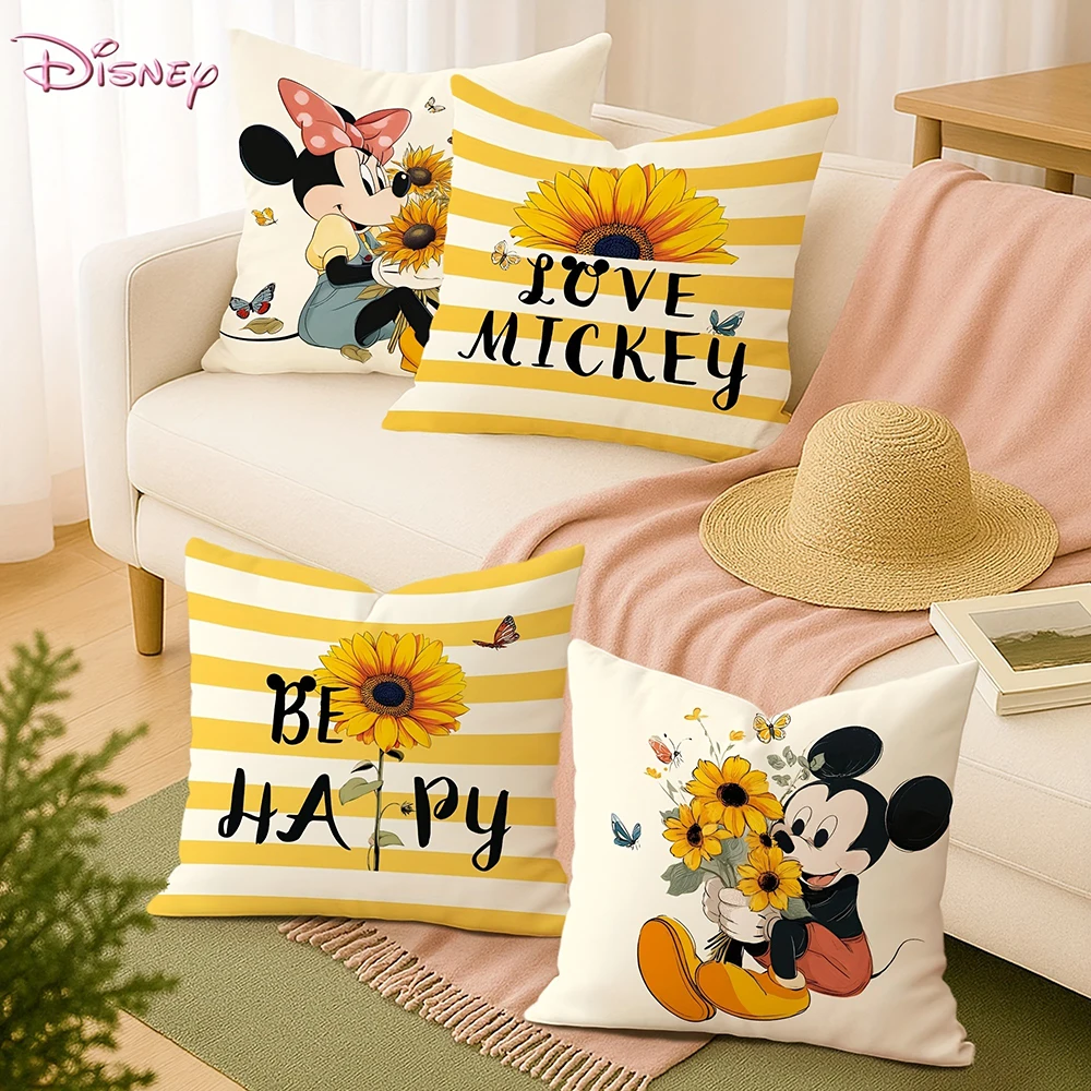 

1 PC Disney Minnie & Mickey Sunflower-Printed Pillowcases: Love, Be Happy! Sofa cushion cover,room dormitory decoration,gifts