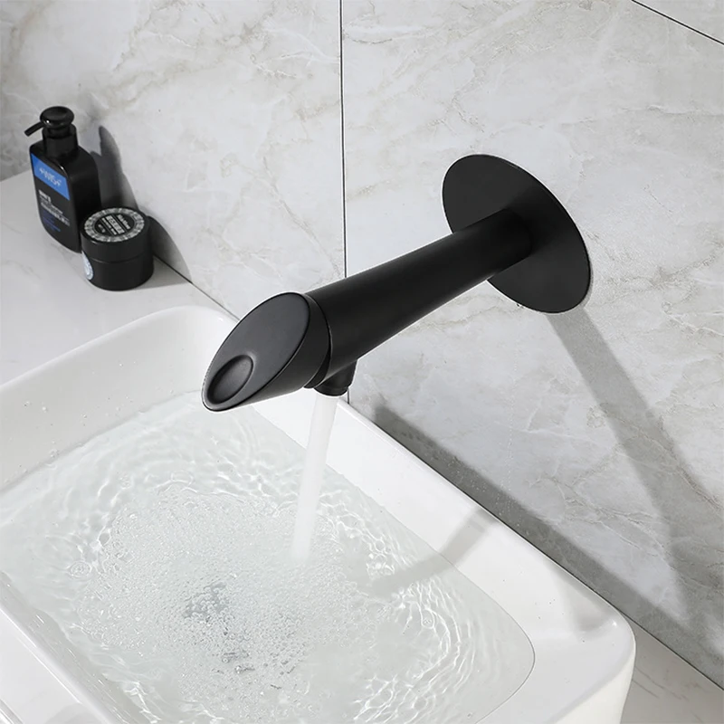 

Wall Mounted Lavatory Basin Sink Faucets Single Handle Cold Hot Mixer Tap Single Hole Bathroom Vanity Sink Faucets Matte Black
