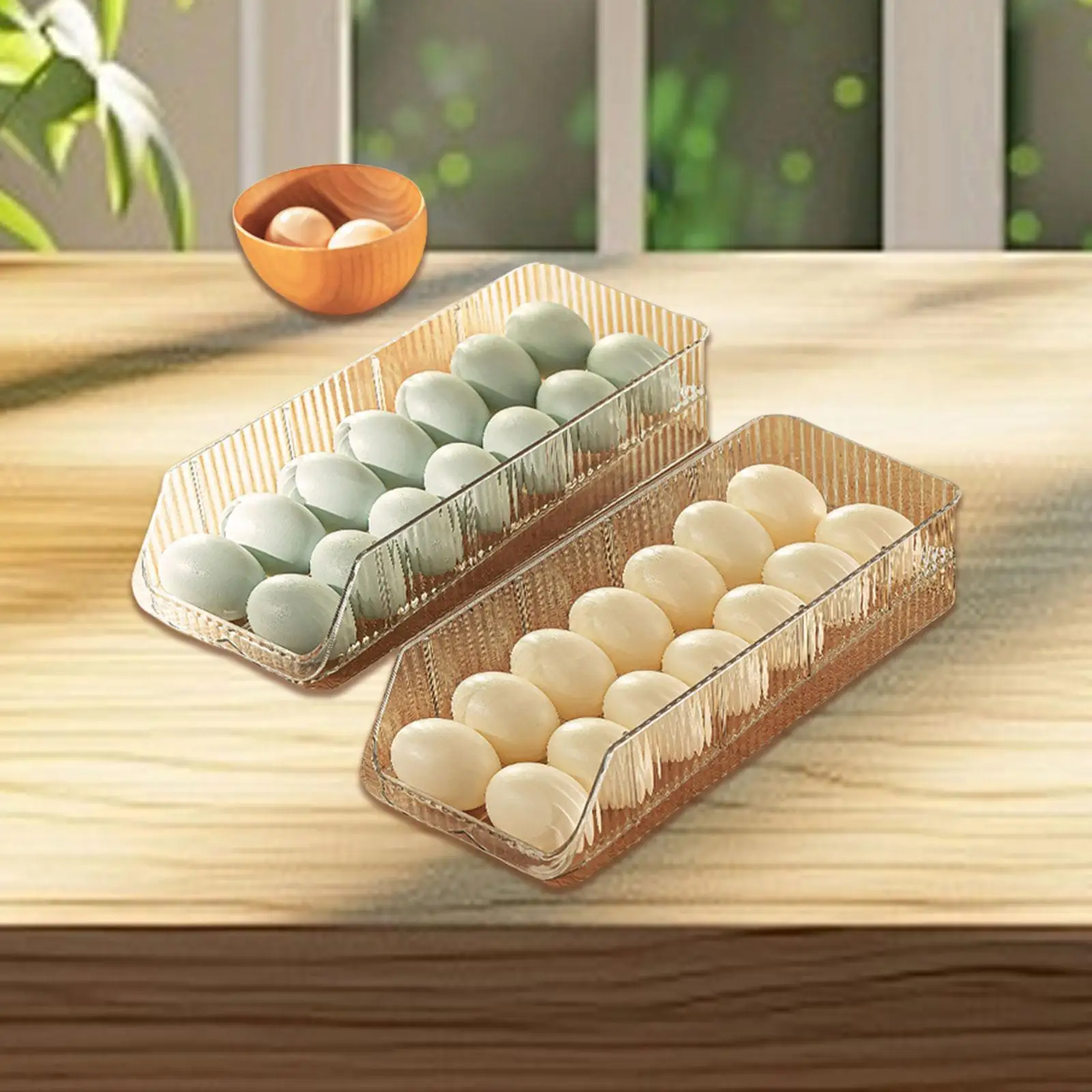 Storage Container Refrigerator Egg Holder, Fridge Egg Organizer, Clear Auto Rolling Egg Dispenser for Cupboard Cabinet