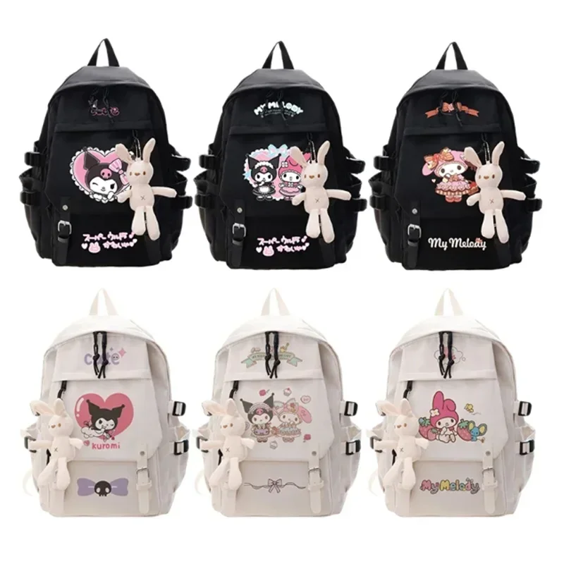 Anime Sanrio Nylon Waterproof Backpack shoulder bag Melody Kuromi Cartoon Doll Pendant Cute School Bag Birthday Christmas Gift