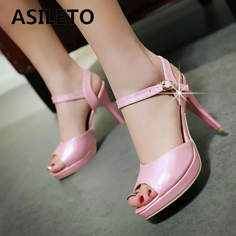 

ASILETO 2025 Sweet Female Sandals Peep Toe Stiletto 11cm Platform 1.5cm Buckle Strap Big Size 41 42 43 44 Party Dating Shoes