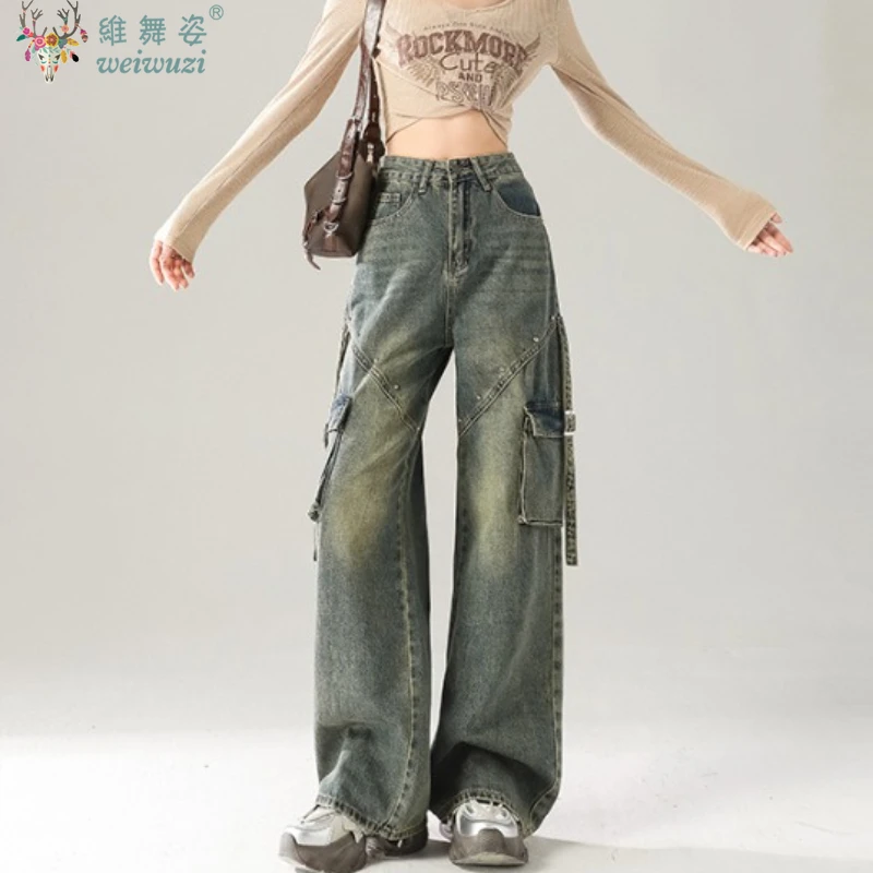 Pantalones vaqueros de mujer estilo americano pantalones Cargo de mezclilla Otoño/Invierno pantalones góticos de cintura alta ropa de trabajo suelta pantalones de pierna ancha Hip-hop