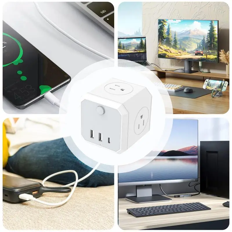 Multi-function power strip three-dimensional drag strip Portable Cube socket 3 Prong Plug Outlet With USB Charging Port for Home