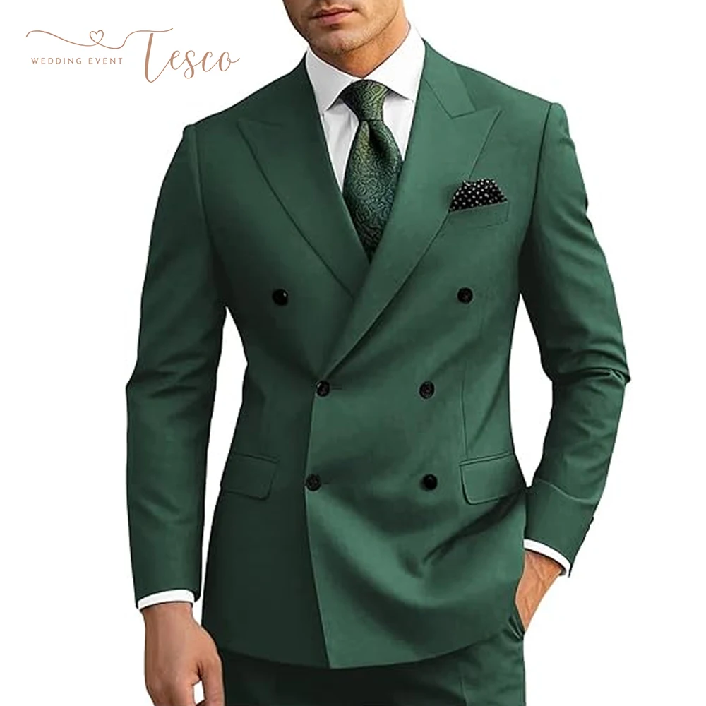 

Tesco Customized Men‘s Suits Double Breasted Blazer Slim Fit 2 Piece Wedding Groom Suit Pants Sets Men Business Interview Suit