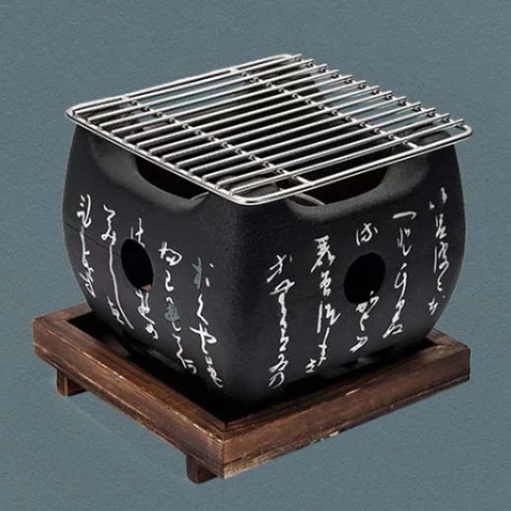 موقد فحم على الطراز الياباني، موقد كربون من سبائك الألومنيوم، شواية فحم محمولة صغيرة مع شبكة شواء، موقد نص مربع للسفر