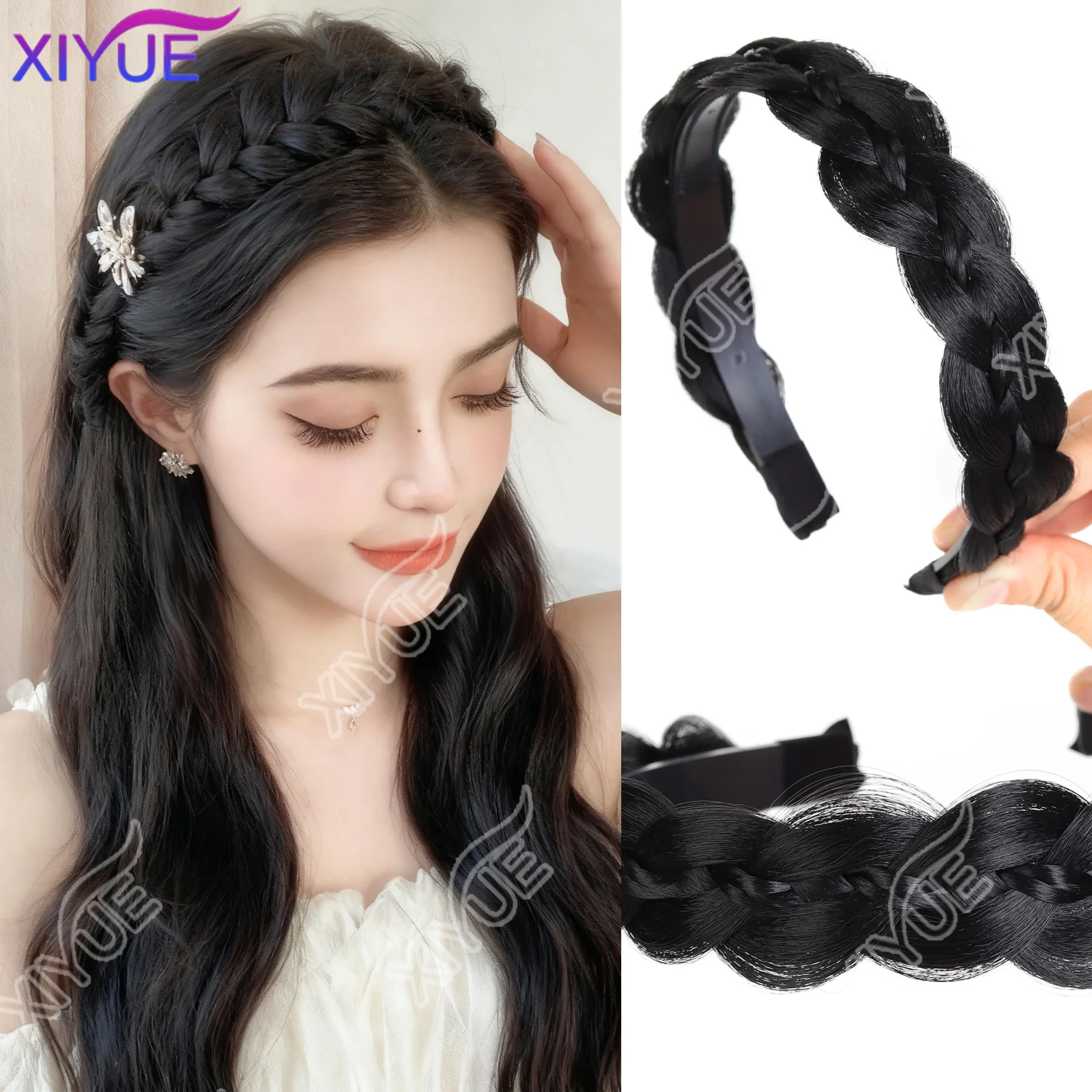 

XY женский синтетический парик, плетеная повязка на голову, обруч, модные аксессуары для волос, эластичная нескользящая лента для женщин и девочек