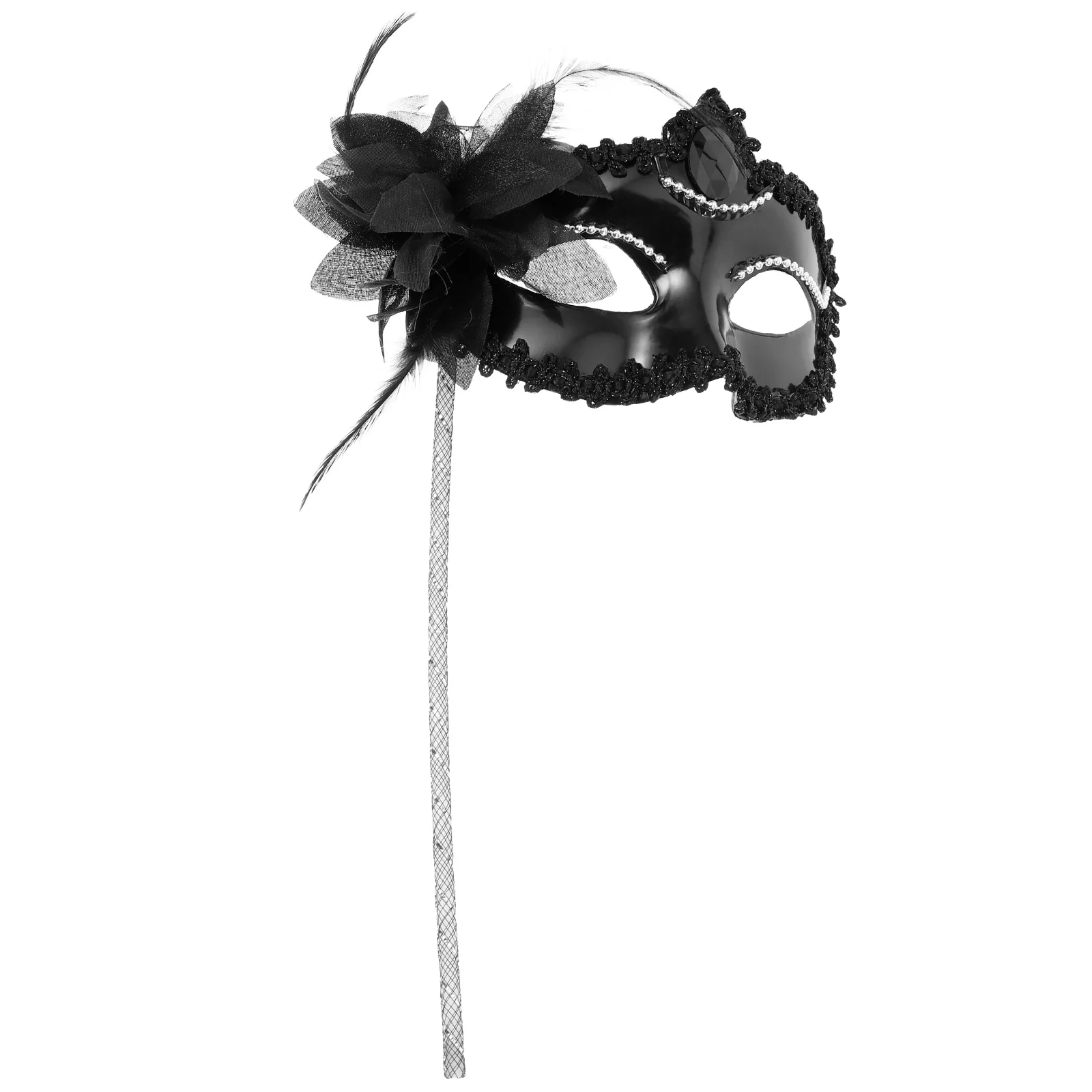

Masquerade Masks for Women Half Face Mask Masquerade Silver Black Handheld Mask for Ball Party Costume Prop Adult