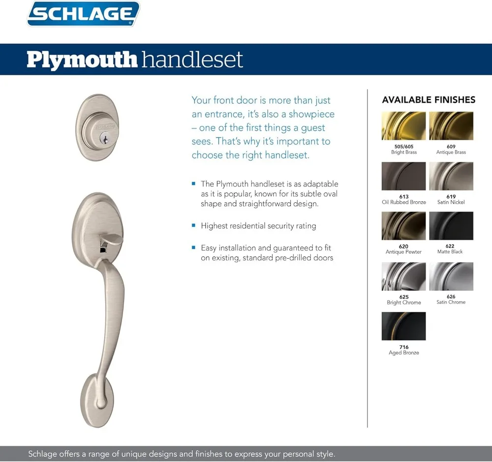 SCHLAGE-Único cilindro Handleset e botão Plissan, Bronze envelhecido, F60 PLY 716