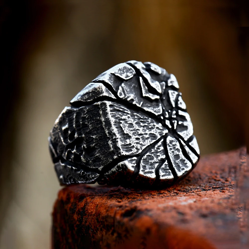 Fashion Retro Stainless Steel Geometric Crack Ring Punk Creative Men\'s Boy Meteorite Ring Biker Amulet Jewelry Gifts Wholesale